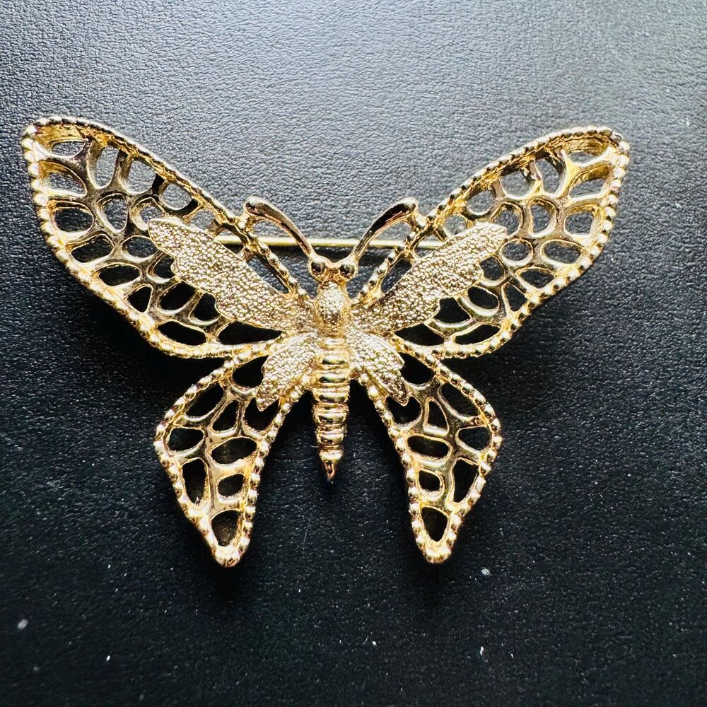 Vintage Sarah Coventry Gold Tone Filigree Butterfly Brooch Pin